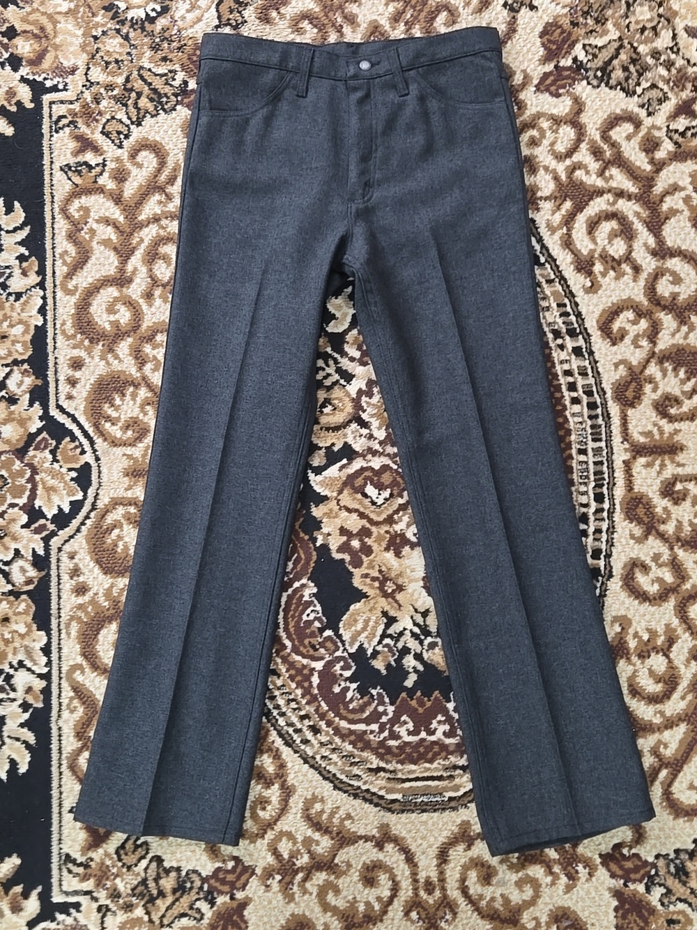 Wrangler Western Pleated Dark Grey Polyester Dress Pants Cowboy Slacks Trousers